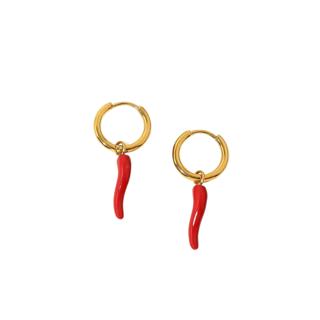 Gold Cornicello Hoops