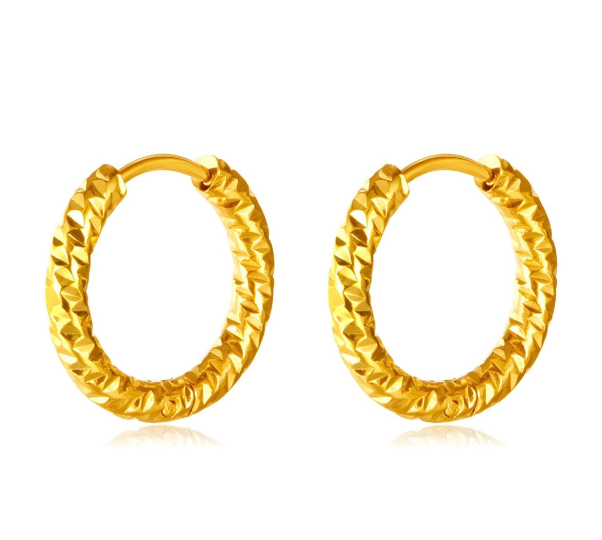 Gold Textured Horizon Hoops