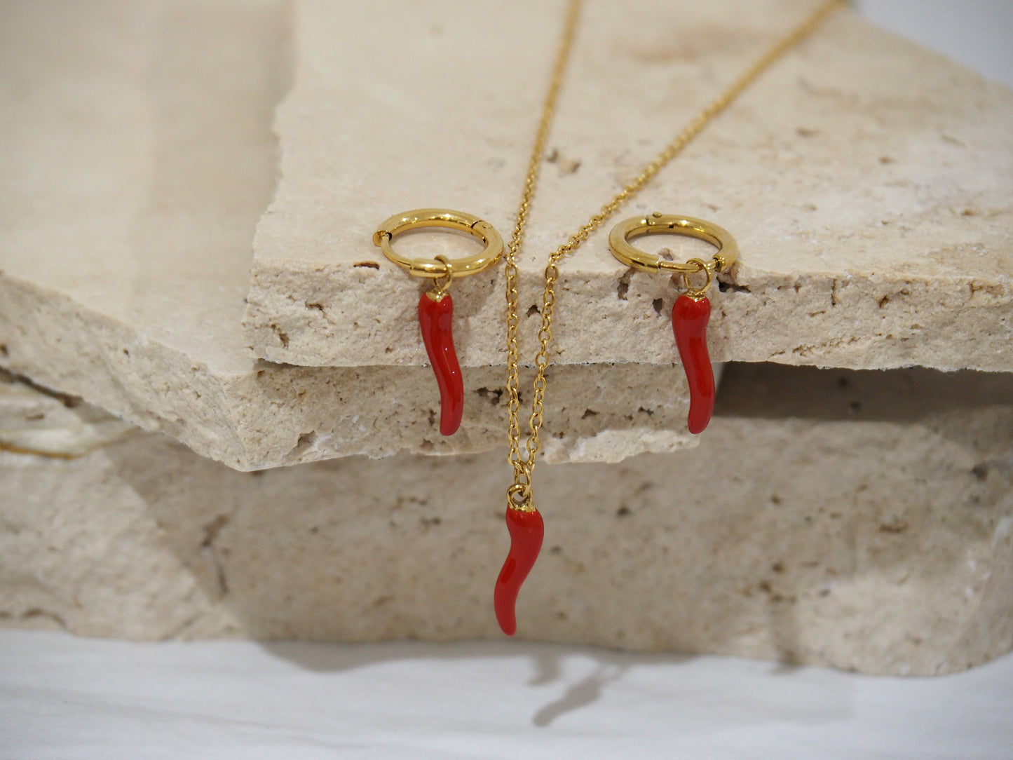 Gold Cornicello Hoops