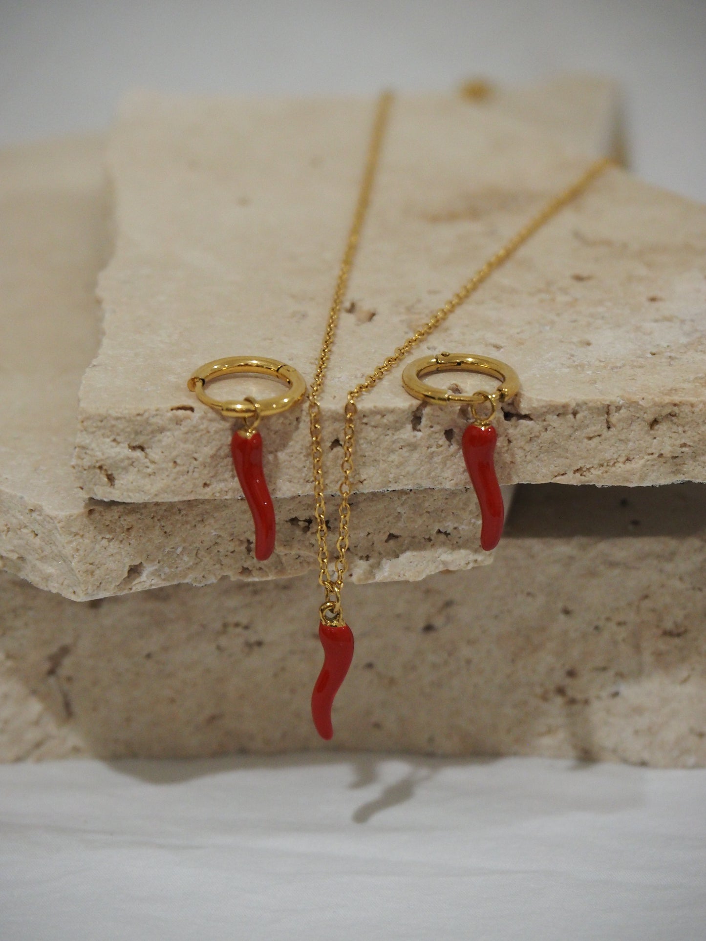 Gold Cornicello Hoops