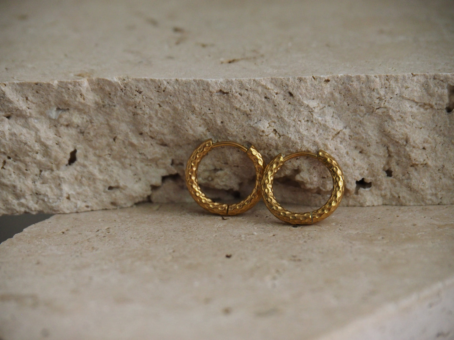 Gold Textured Horizon Hoops