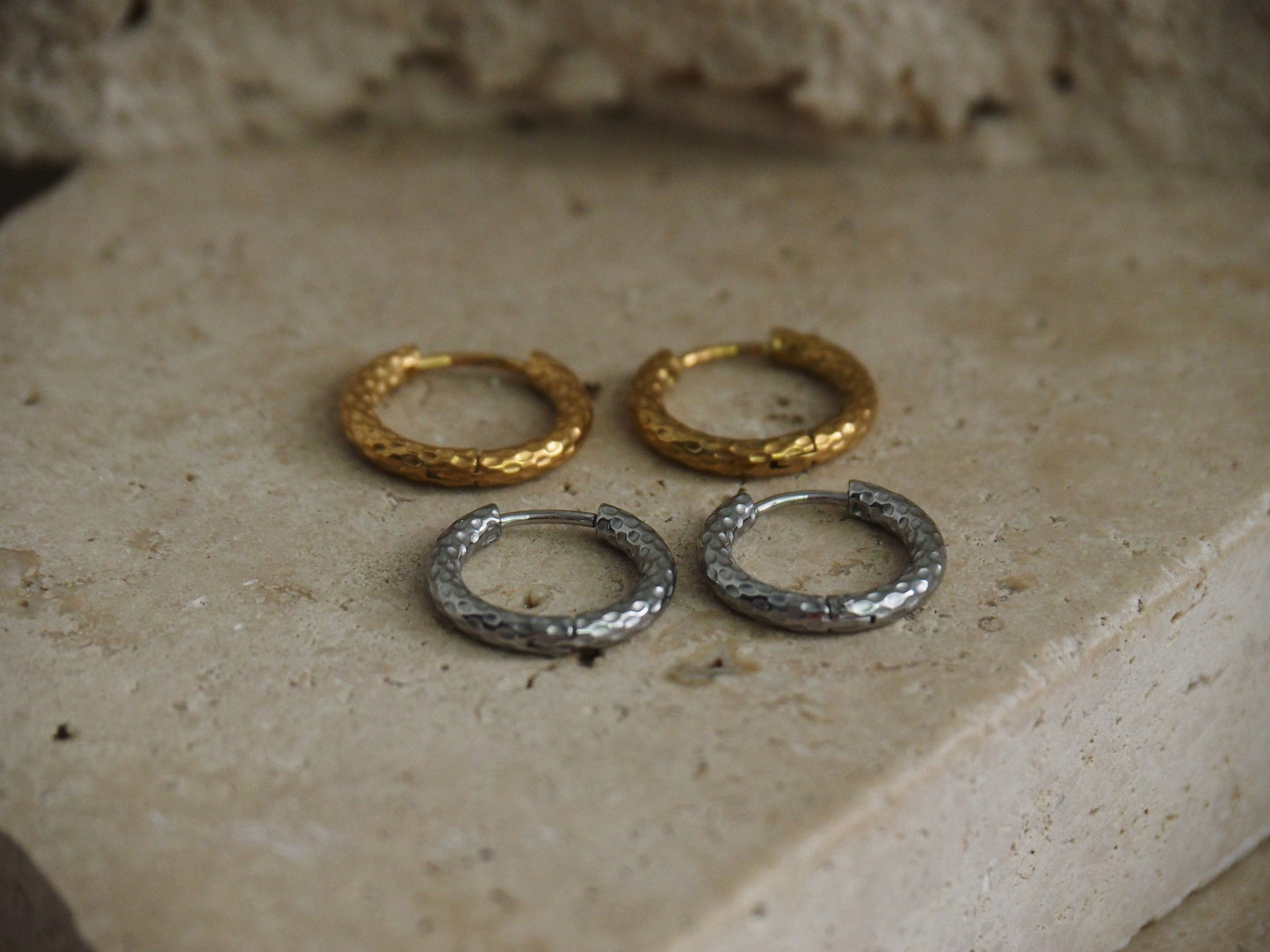 Gold Textured Horizon Hoops