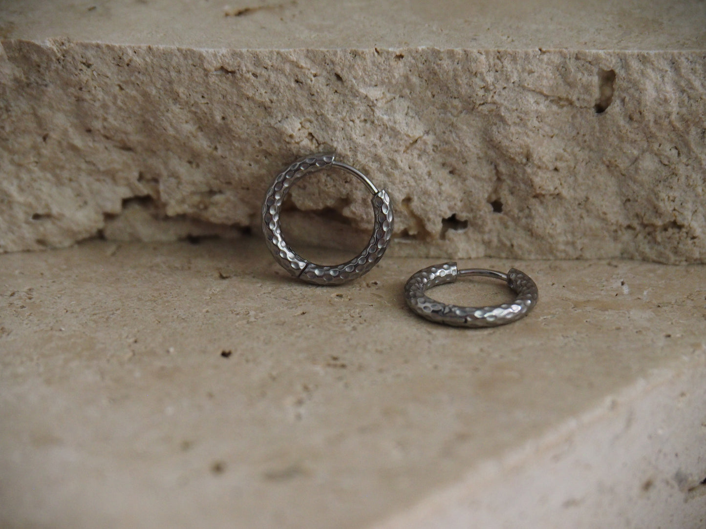 Silver Textured Horizon Hoops