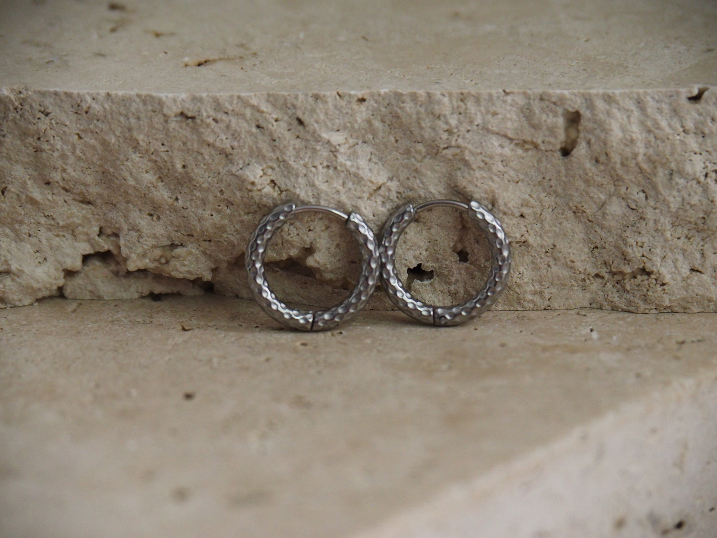 Silver Textured Horizon Hoops